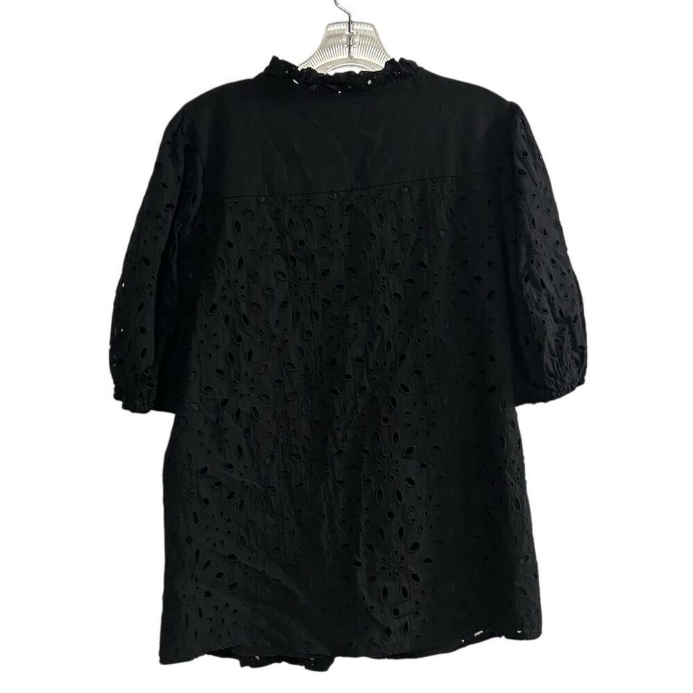 PrettyGarden Women's Black Embroidered‎ Blouse L Long Puff Sleeve - Picture 10 of 14